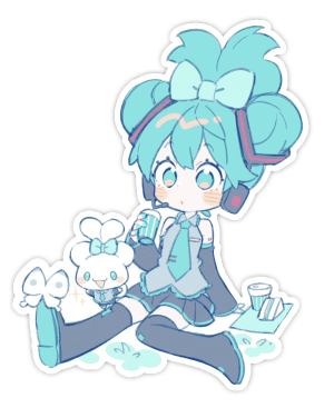 Miku and Cinnamon roll with a cute hair tie